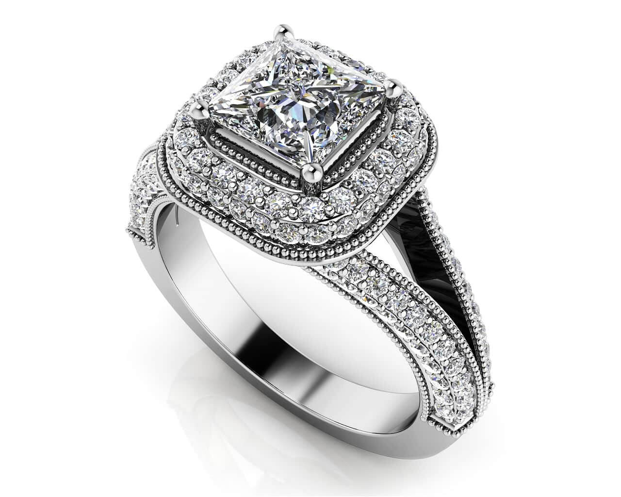 Exquisite Double Halo Diamond Engagement Ring with 2.74 ct. (2.00 ct. center diamond) - Luxury Time NYC